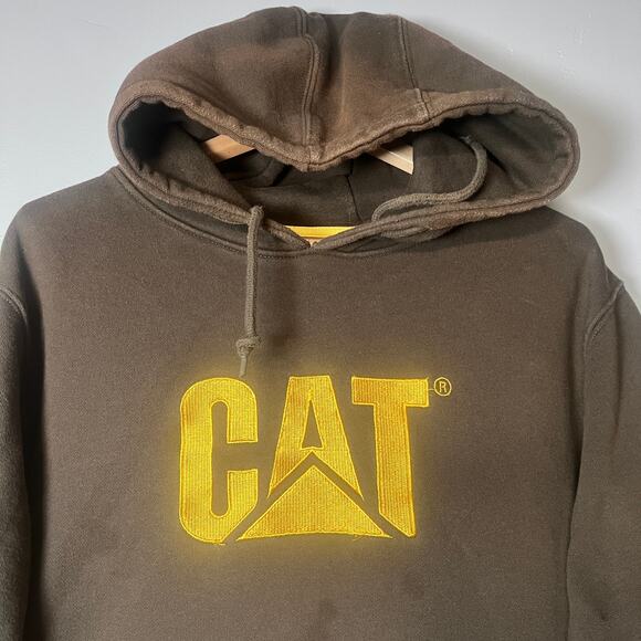 CAT Caterpillar Hoodie XL Brown Workwear Distressed Stains Heavyweight Pullover - Picture 14 of 14